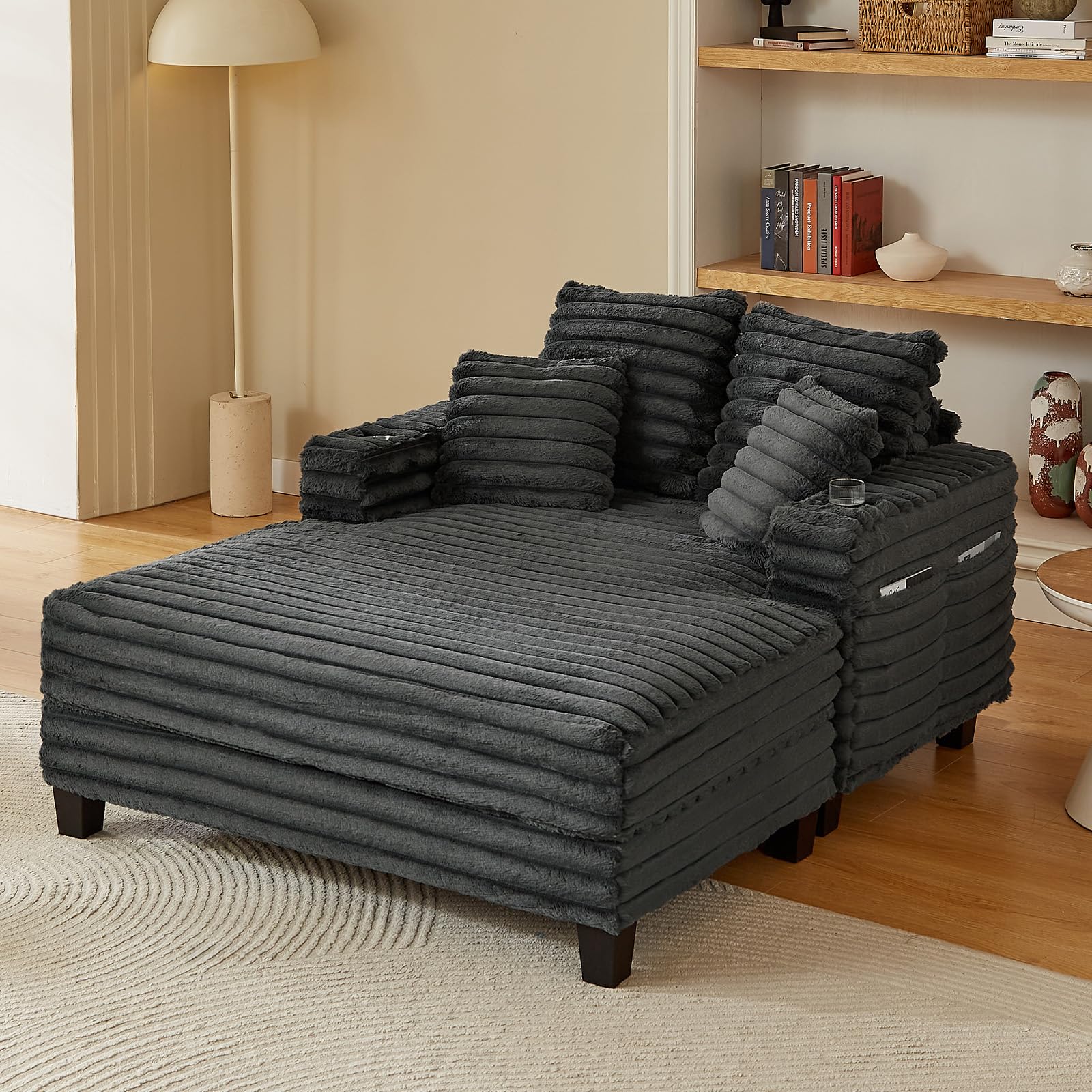 Oversized Chaise Lounge Chair with Cup Holders & Storage