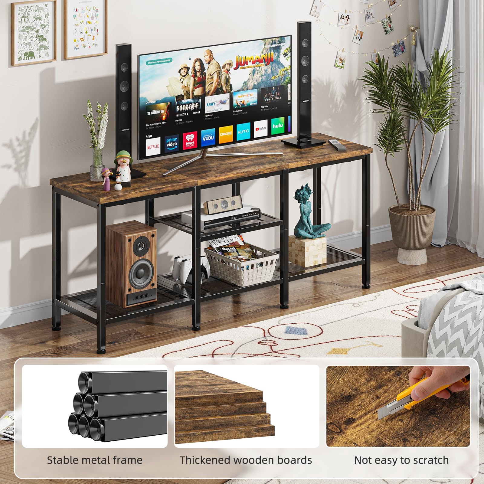 Simple Trending TV Stand for 50 Inch TVs, Entertainment Center with Open Storage Shelves, Media Console Table for Living Room, Rustic Brown