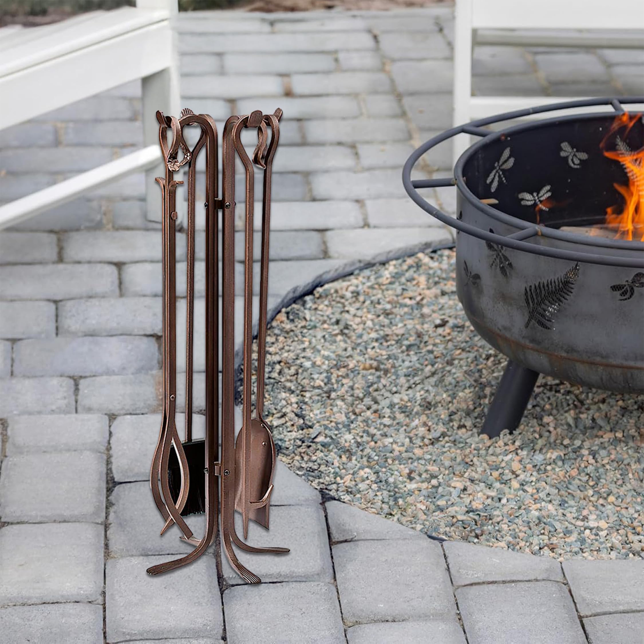 5-Piece Hand-Forged Iron Fireplace Tool Set 27.5"