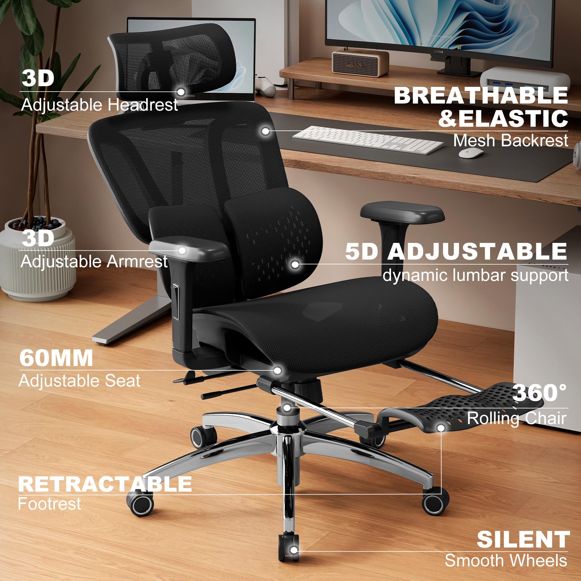 Ergonomic Office Chair with Footrest