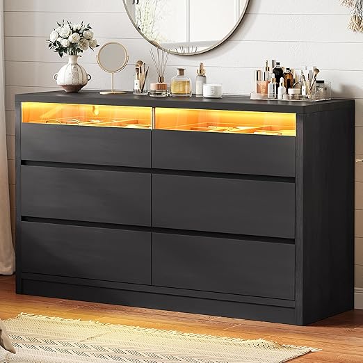 6-Drawer Dresser with RGB LED Light & Hidden Handles