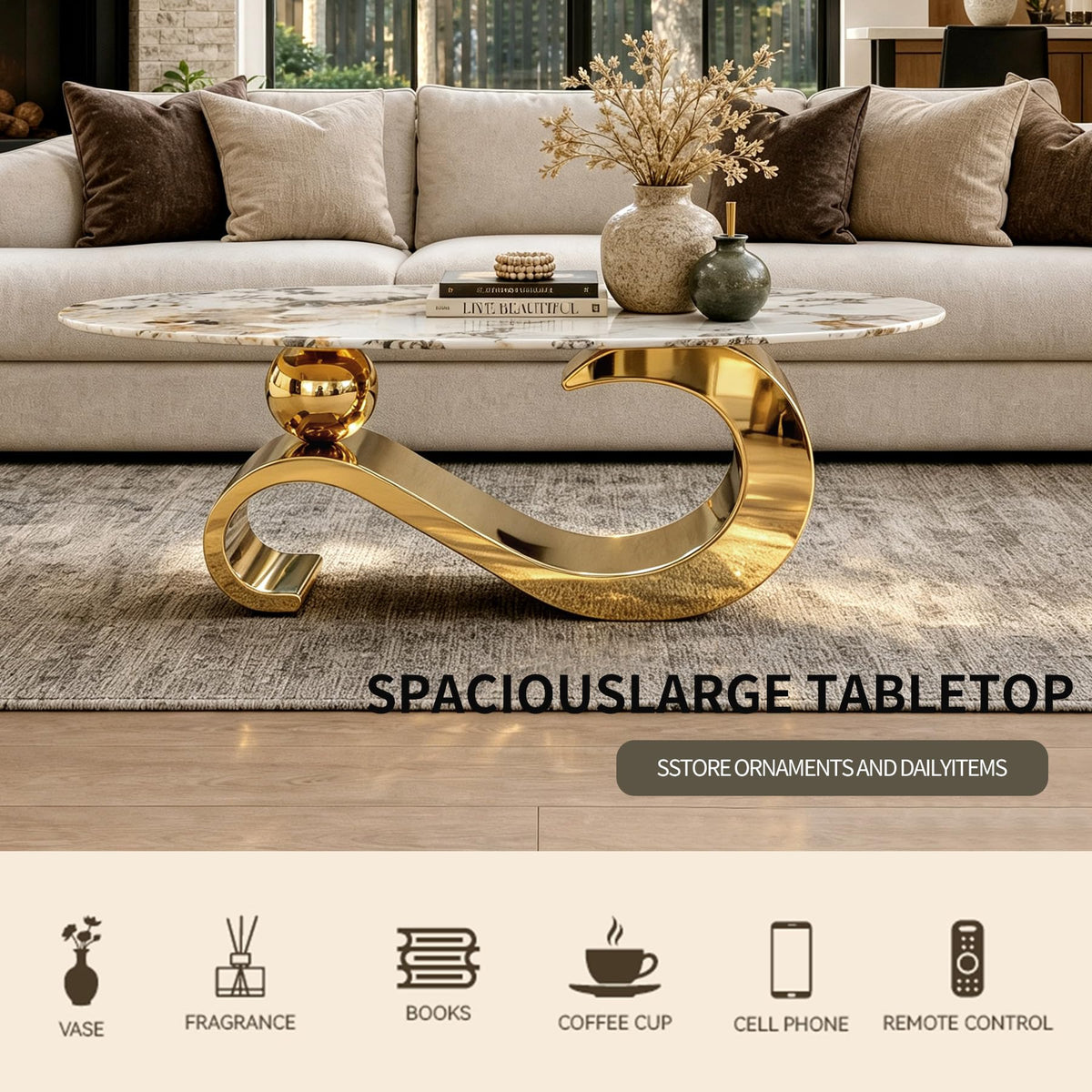 Oval Faux Marble Coffee Table