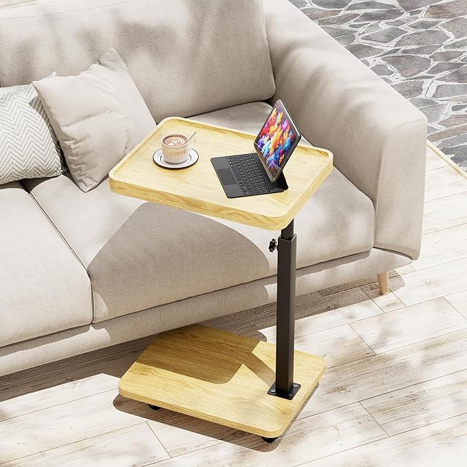 C-Shaped Sofa Side Table with 360° Swivel & Adjustable Height