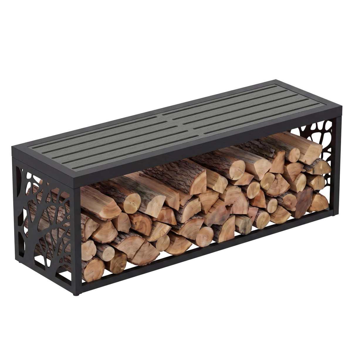 Orbotots 47" Outdoor Storage Bench, HDPE Seat, Steel Frame, Tree