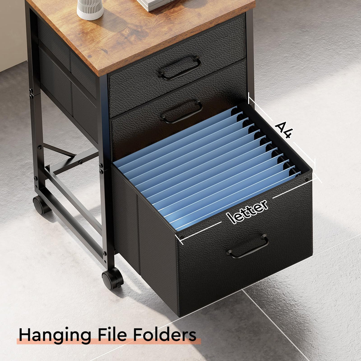 Maihail 3 Drawer Mobile File Cabinet on Wheels Fits A4 Size for Home Office