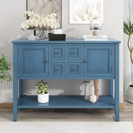 Farmhouse Buffet Sideboard with 4 Drawers, 2 Cabinets & Bottom Shelf