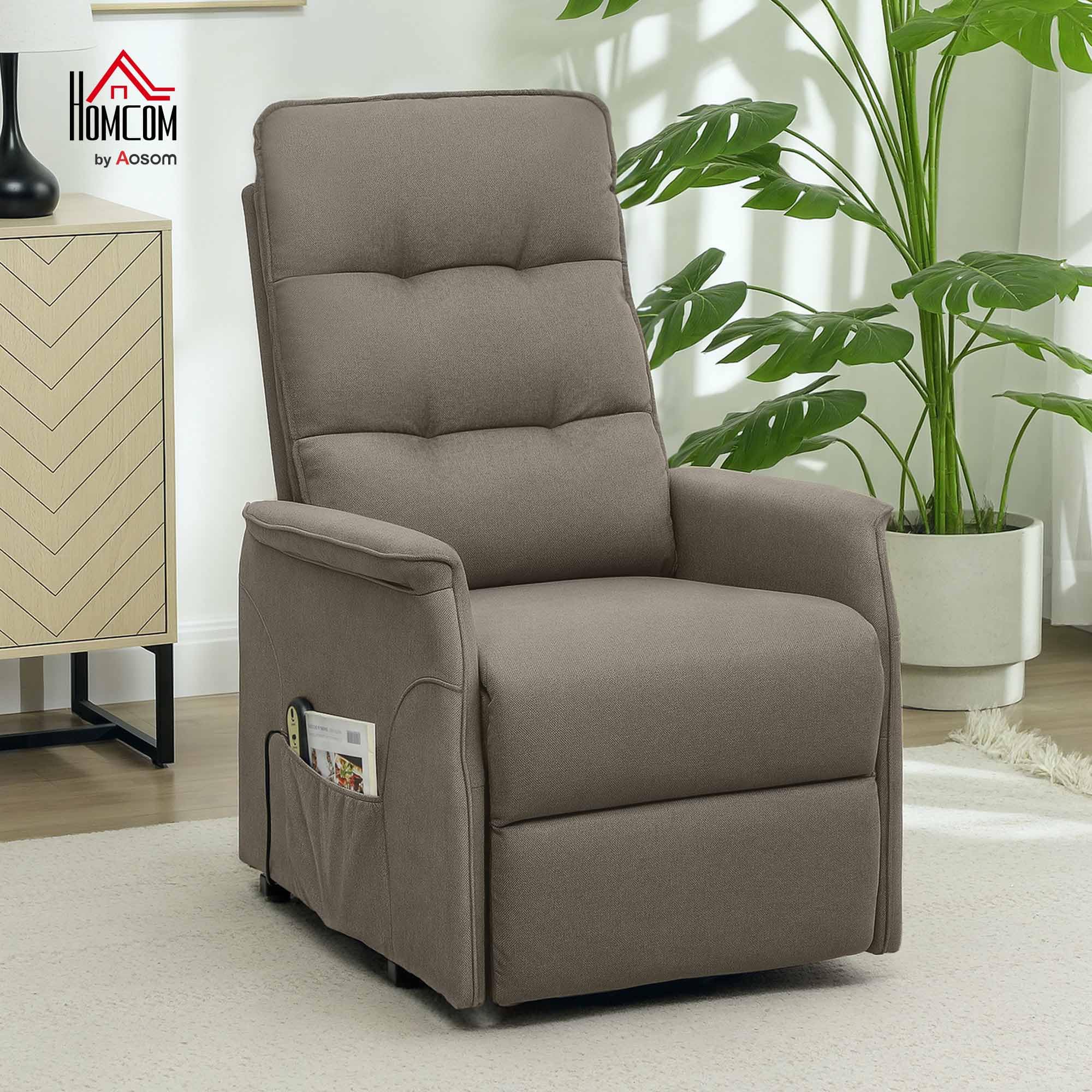 HOMCOM Power Lift Recliner Chair for Elderly, Fabric Lift Chair Sofa with Remote Control, Side Pockets, Pocket Spring, Tufted Back, Quick Assembly, Coffee