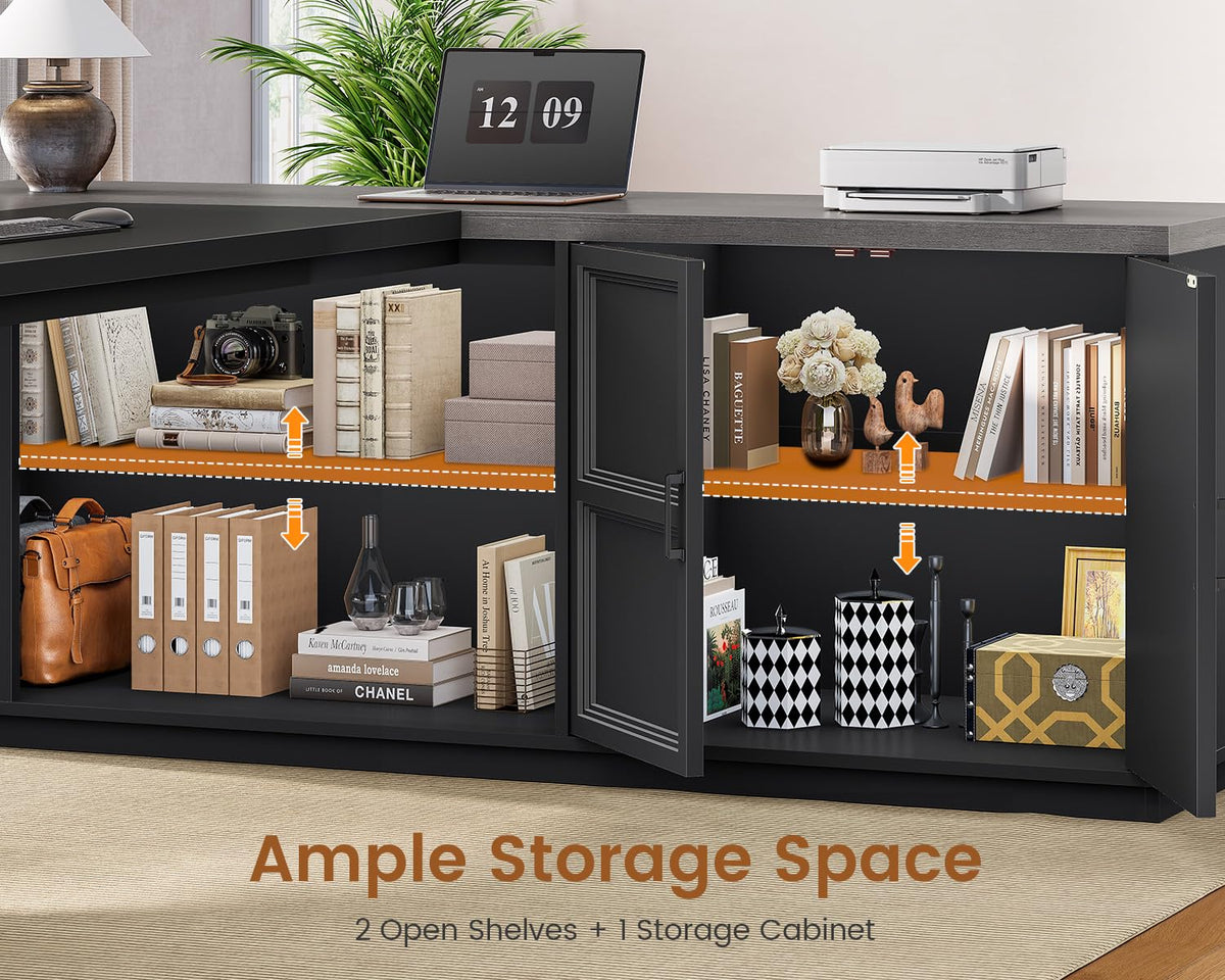 L-Shaped Executive Desk with Charging Station