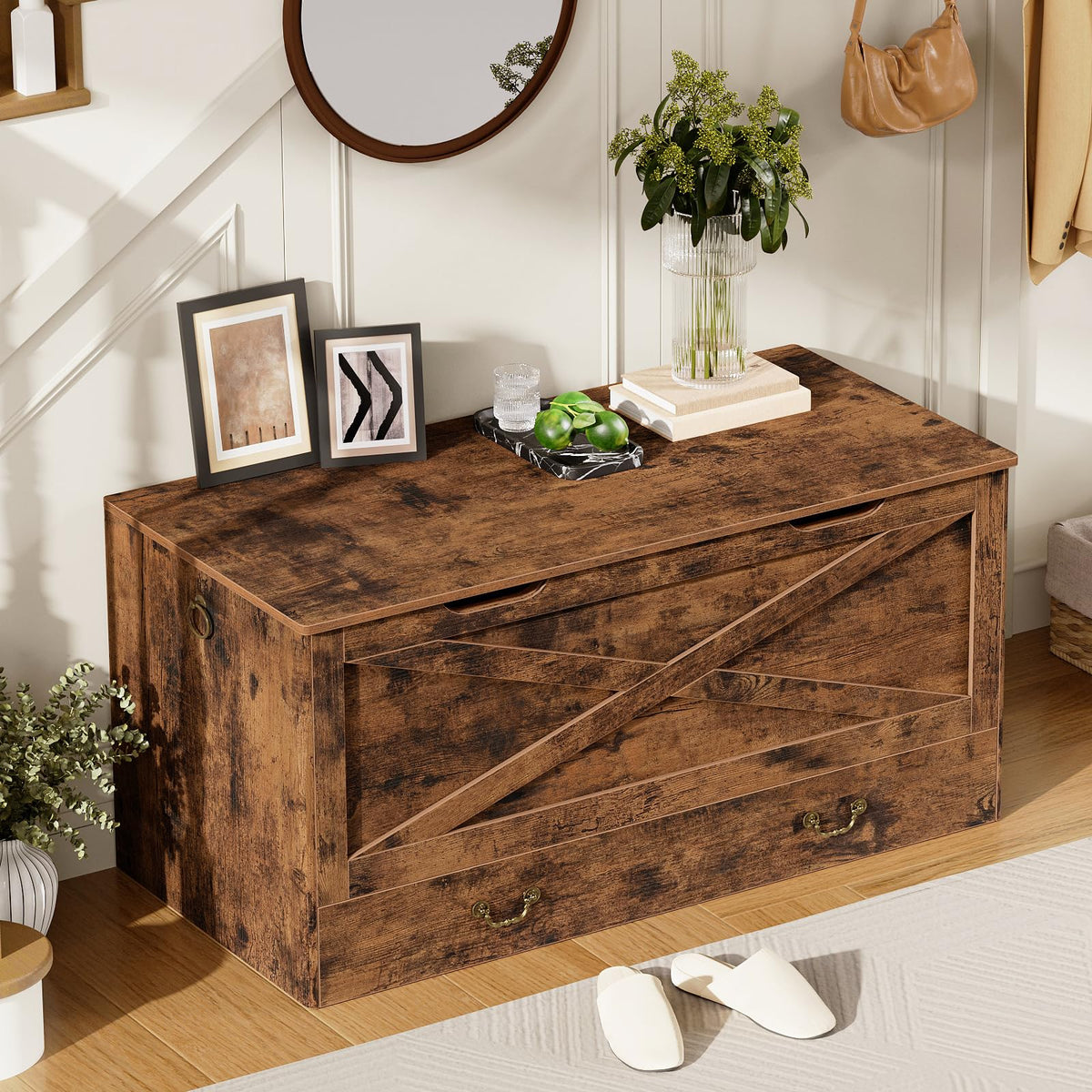 RALGEND Toy Chest, 39.4" Storage Chest with Drawer and Pull Handles