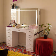 Makeup Vanity Desk with LED Mirror & Built-in Speakers