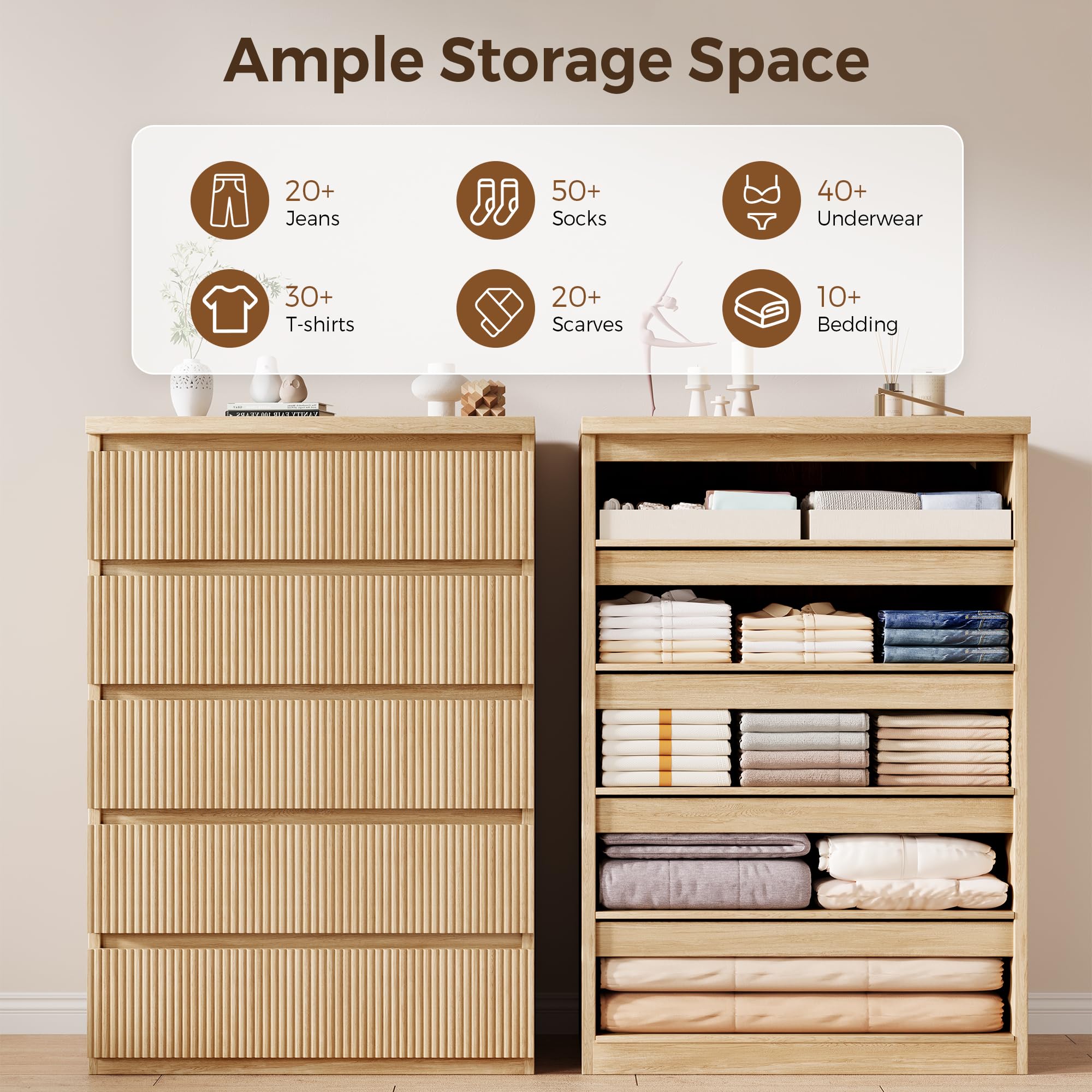 5-Drawer Fluted Dresser – Oak