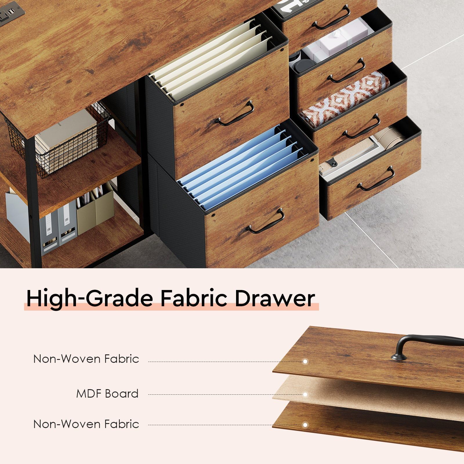 6-Drawer Rolling File Cabinet with Charging Station