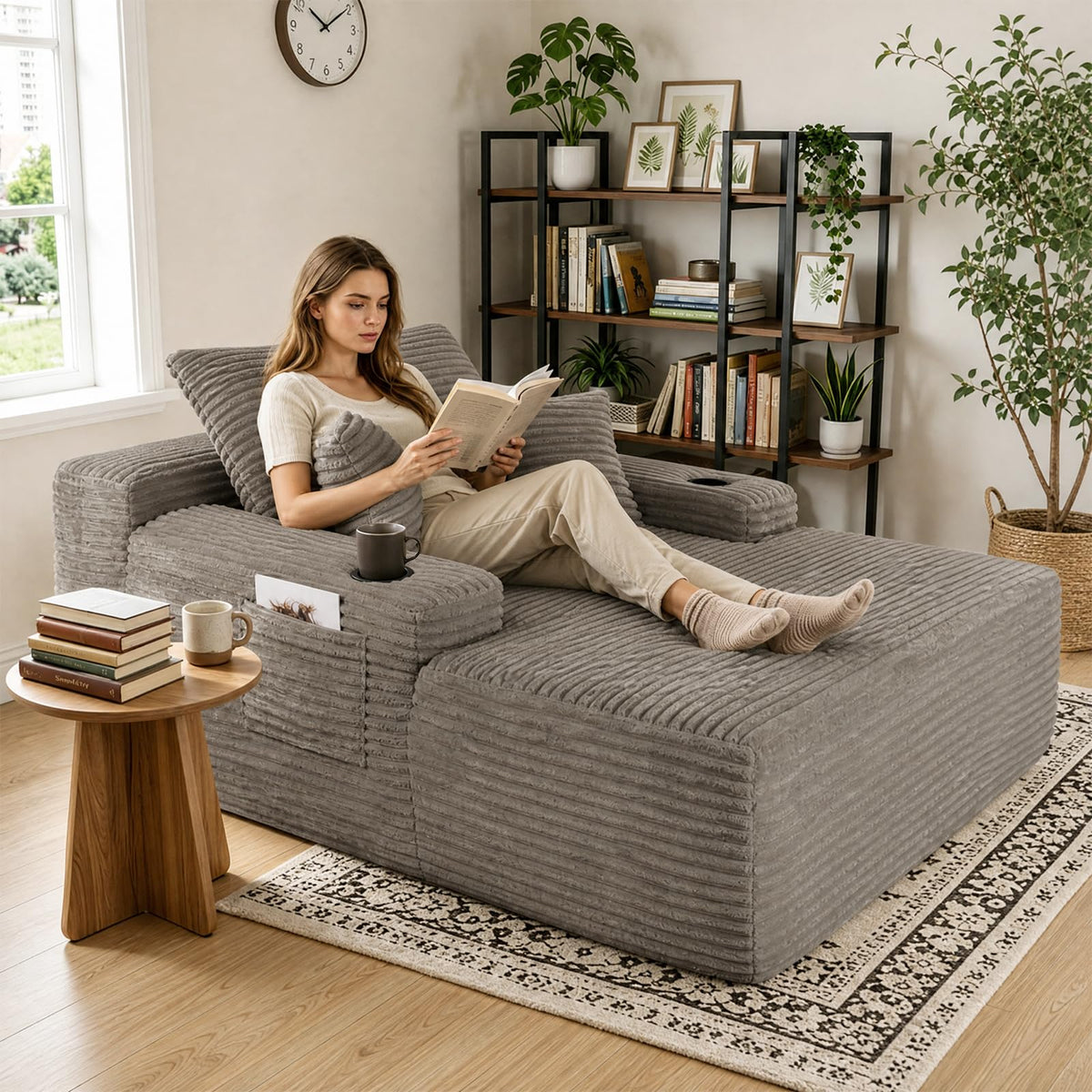 Brown Corduroy Chaise Lounge