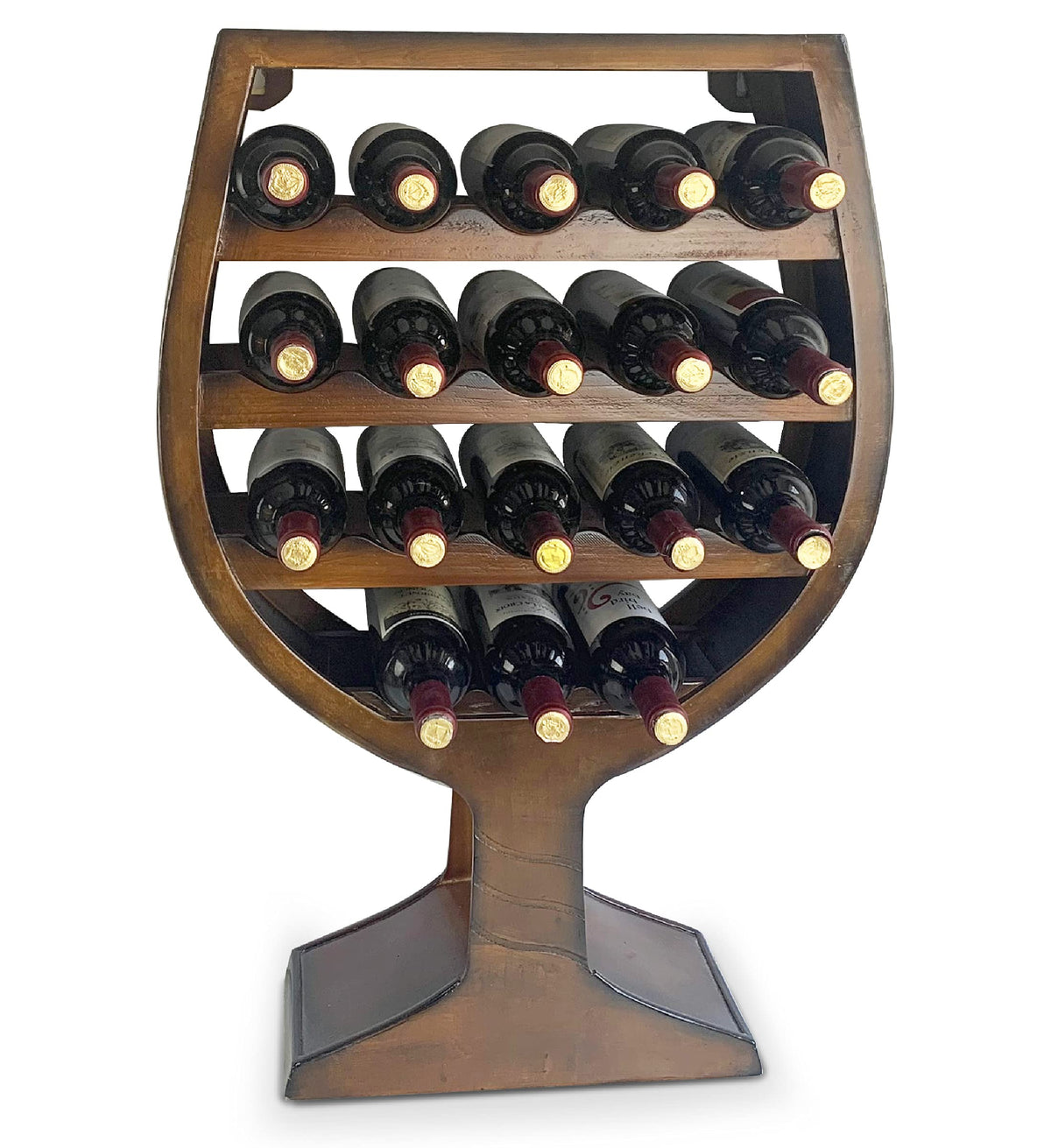 CoTa Global Wine Glass Shaped Wall Mounted Wine Rack - 18 Bottles Freestanding Wooden Wine Holder, Hanging Bottle Rack or Floor Stand, Rustic Wine Storage Shelf Organizer for Wine Bar & Home Décor