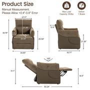 FiveWillowise Power Recliner Chair,90°-145°Recline Chair with Remote,Side Pocket,Soft Armrest&Headrest,Wide Seat,Sturdy Footrest for Living Room,Bedroom,Brown Chenille with Brown Faux Leather Side