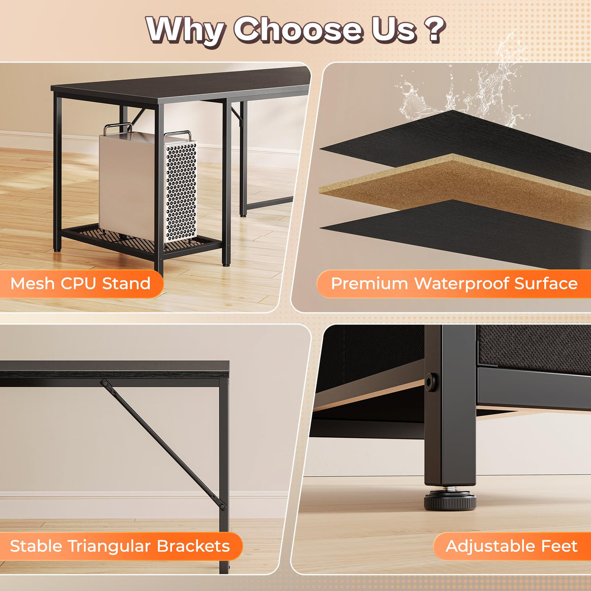PRAISUN 66" L Shaped Gaming Desk with LED Lights & Power Outlets