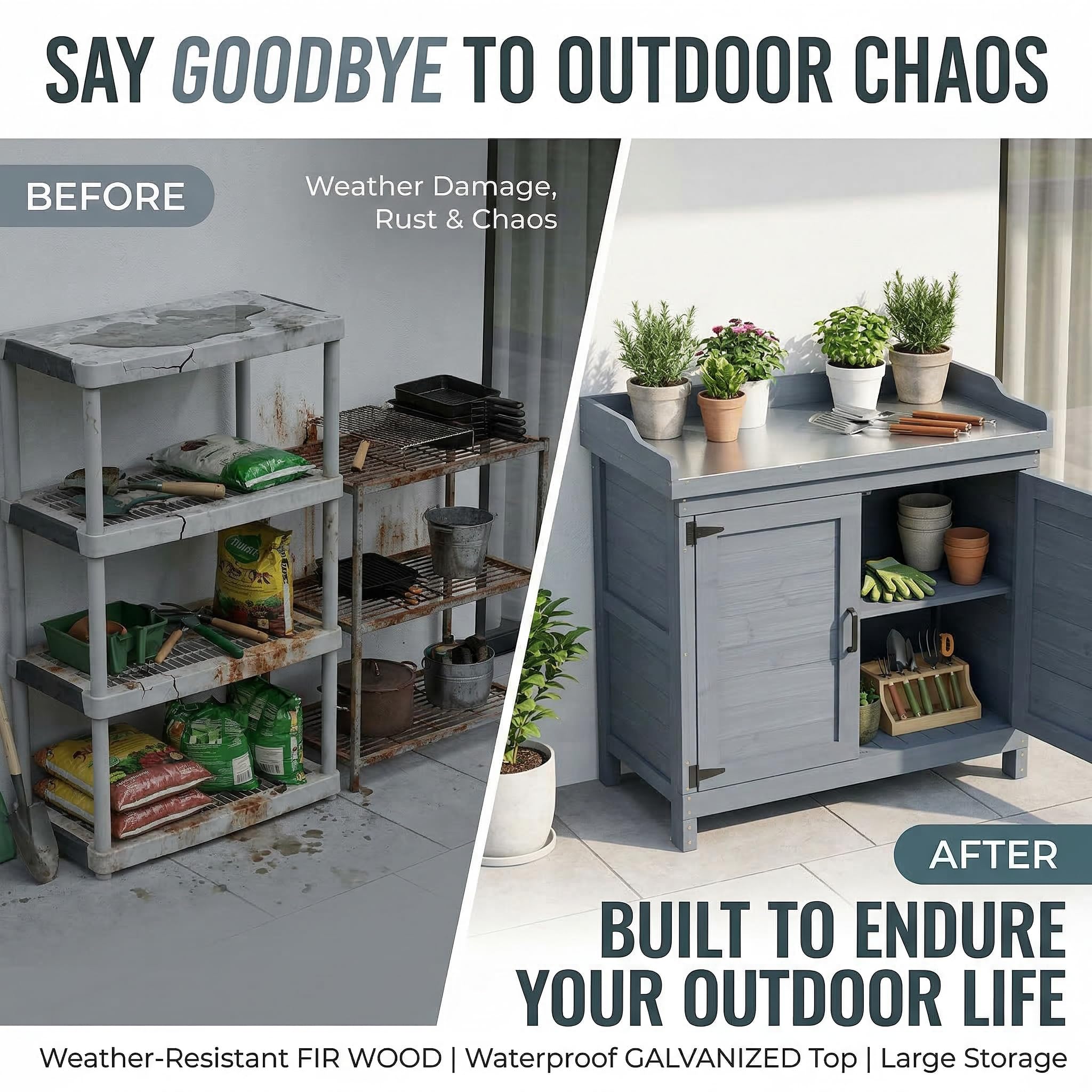 Outdoor Wooden Garden Storage Cabinet with Potting Bench