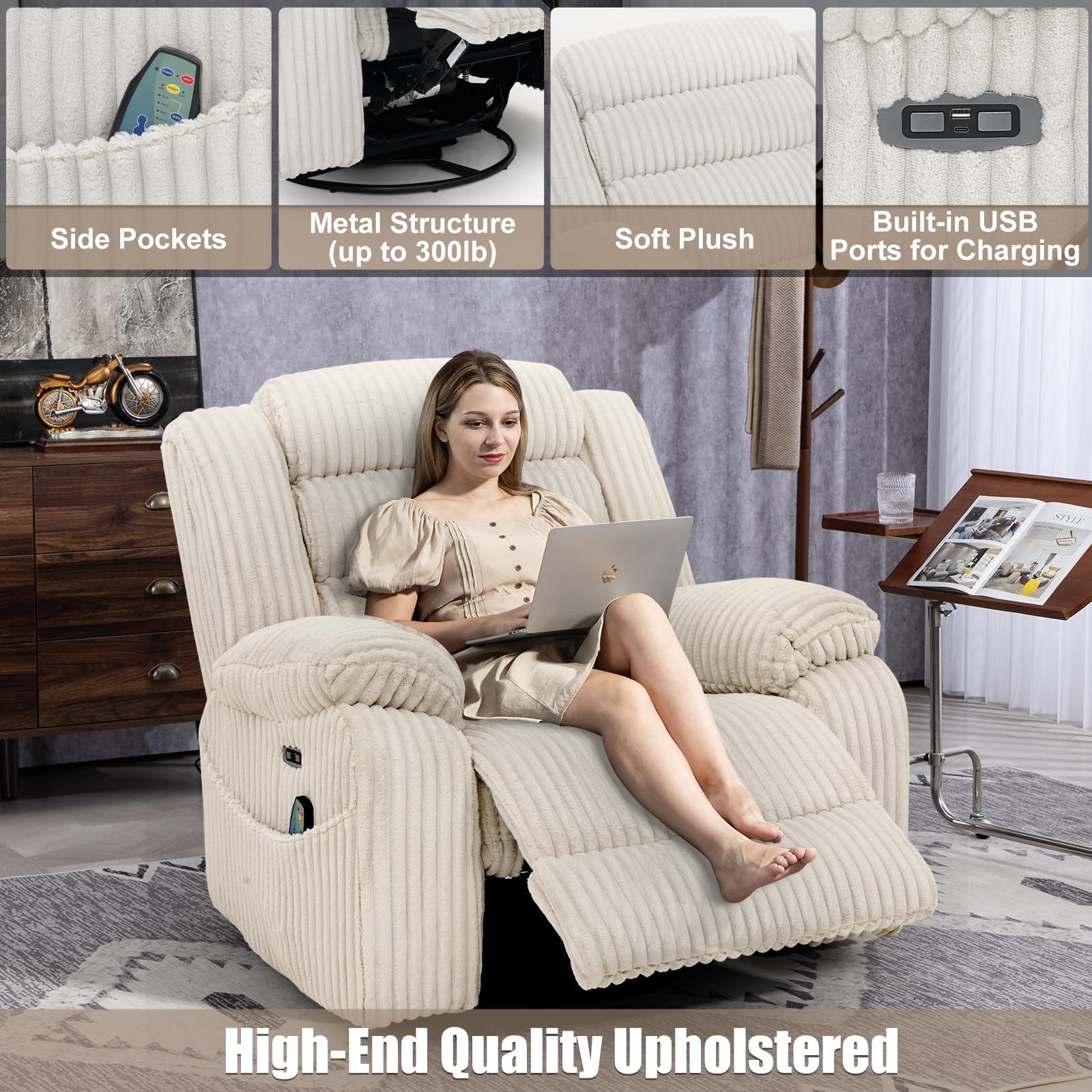 Power Swivel Rocker Recliner Chair with Massage & Heat