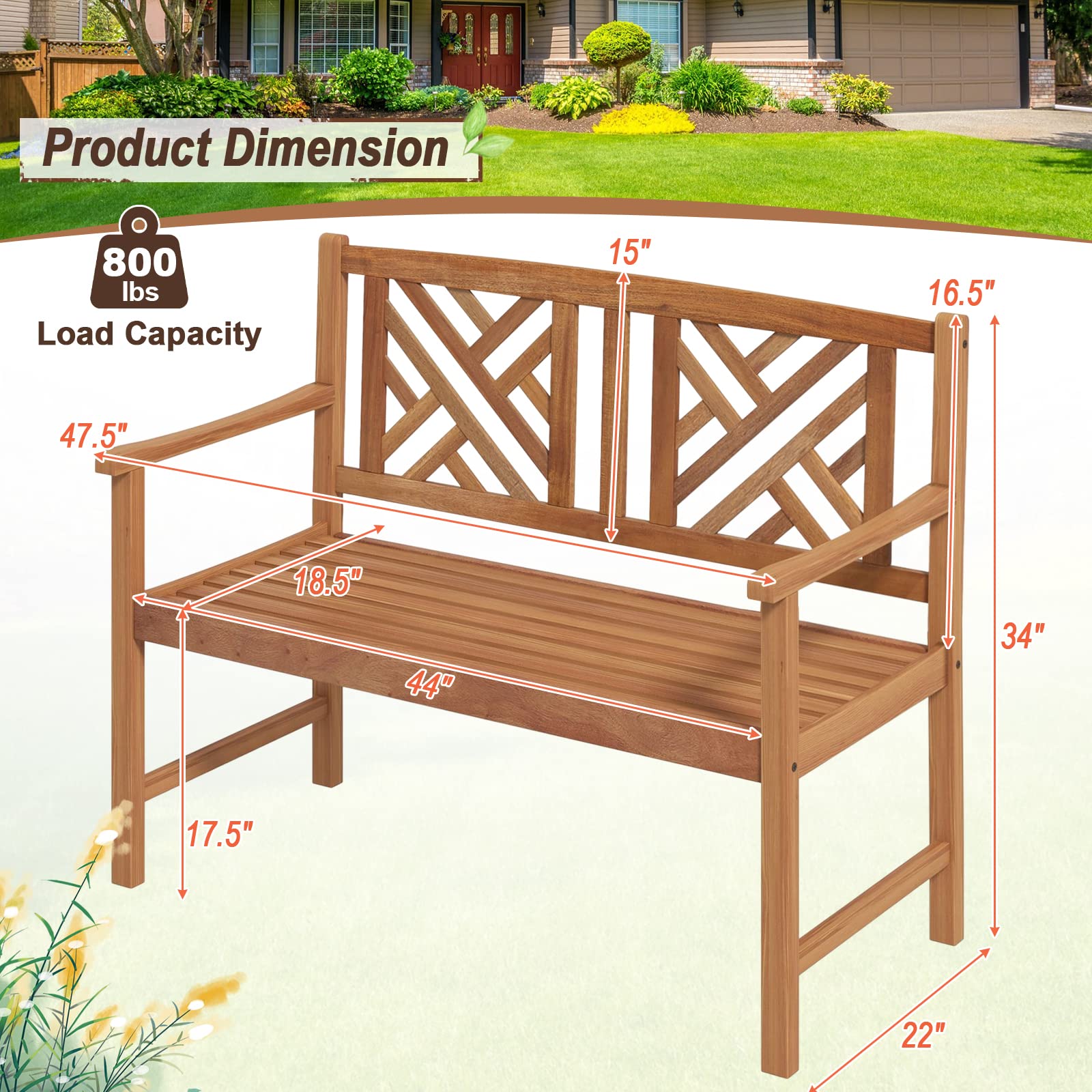Acacia Wood Outdoor Bench – 2-Person Loveseat