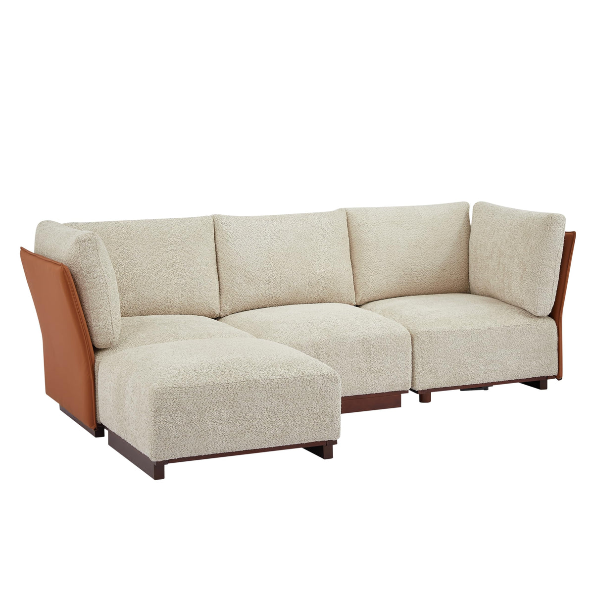 Christopher Knight Home Macy Modern L-Shaped Modular Couch with Ottoman, Modular Sectional Sofa with Wooden Frame for 4, Boucle Fabric Lounge Sofa Couch for Living Room Home Office, Sesame