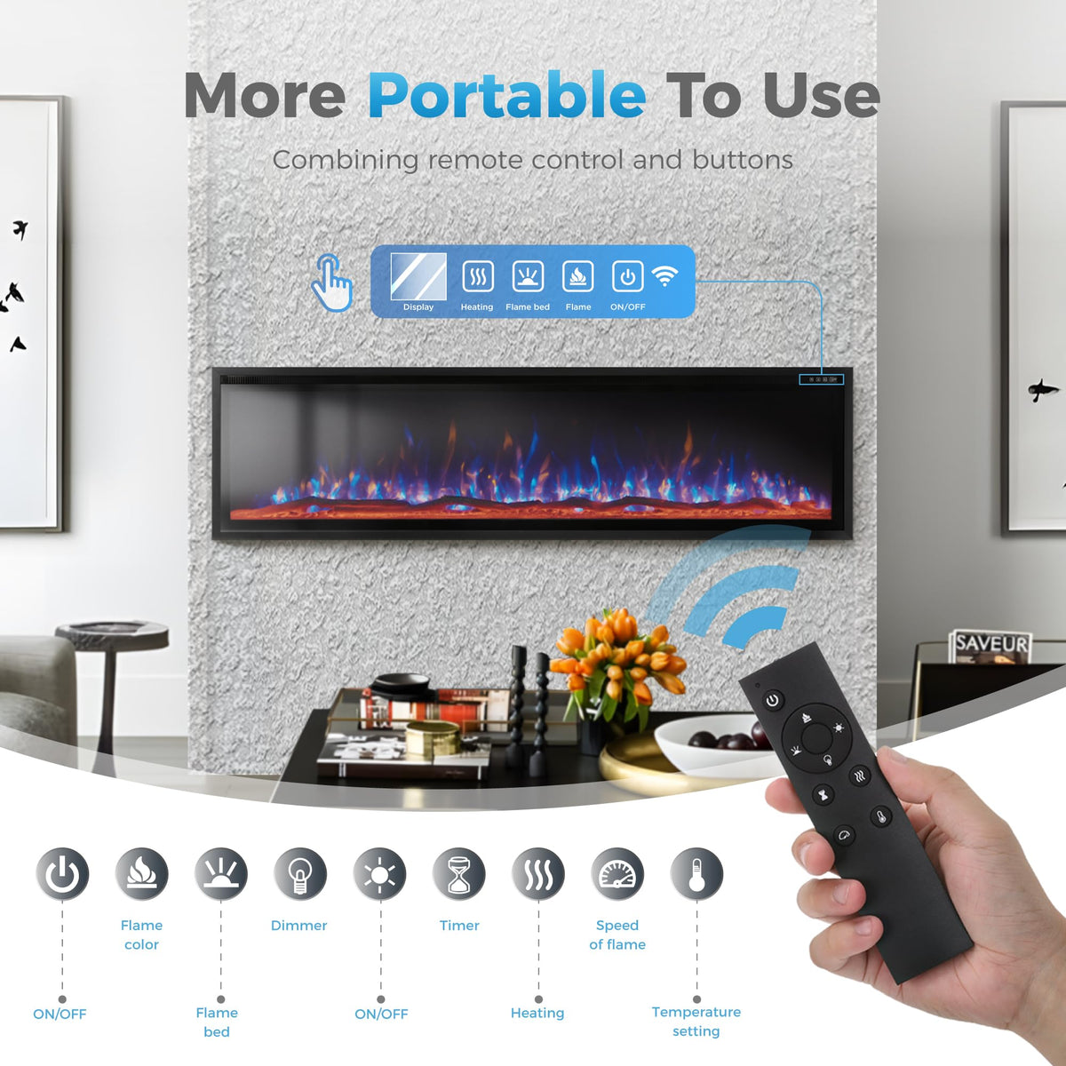 72" Electric Fireplace Inserts/Wall Mounted Ultra-Narrow Bezel Fireplace