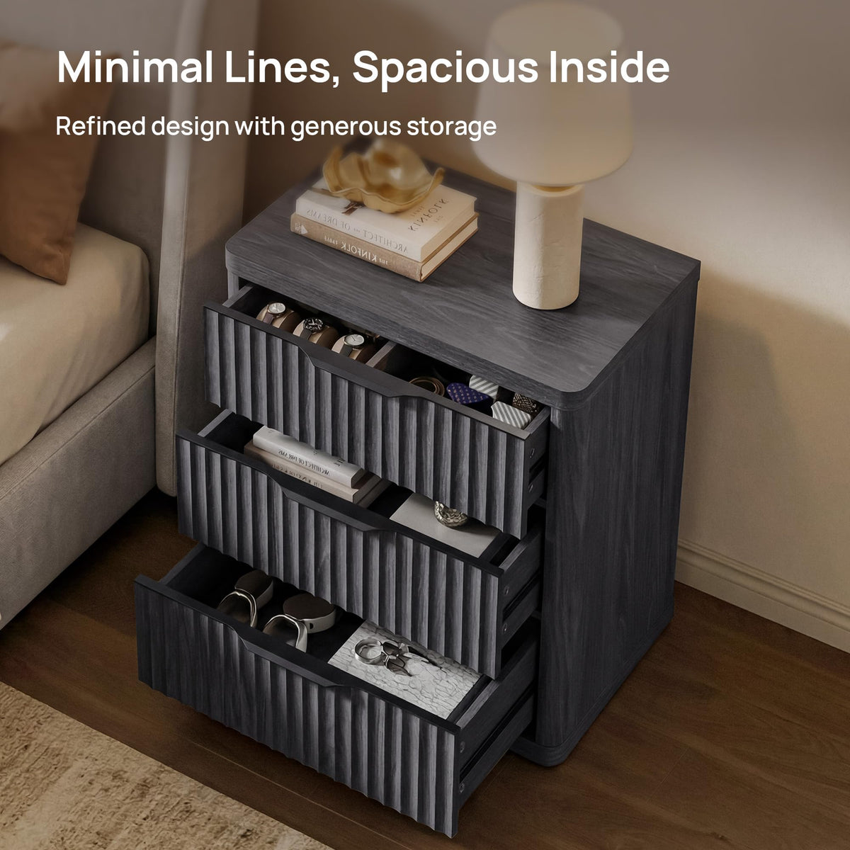 Fluted 3-Drawer Nightstands, Set of 2