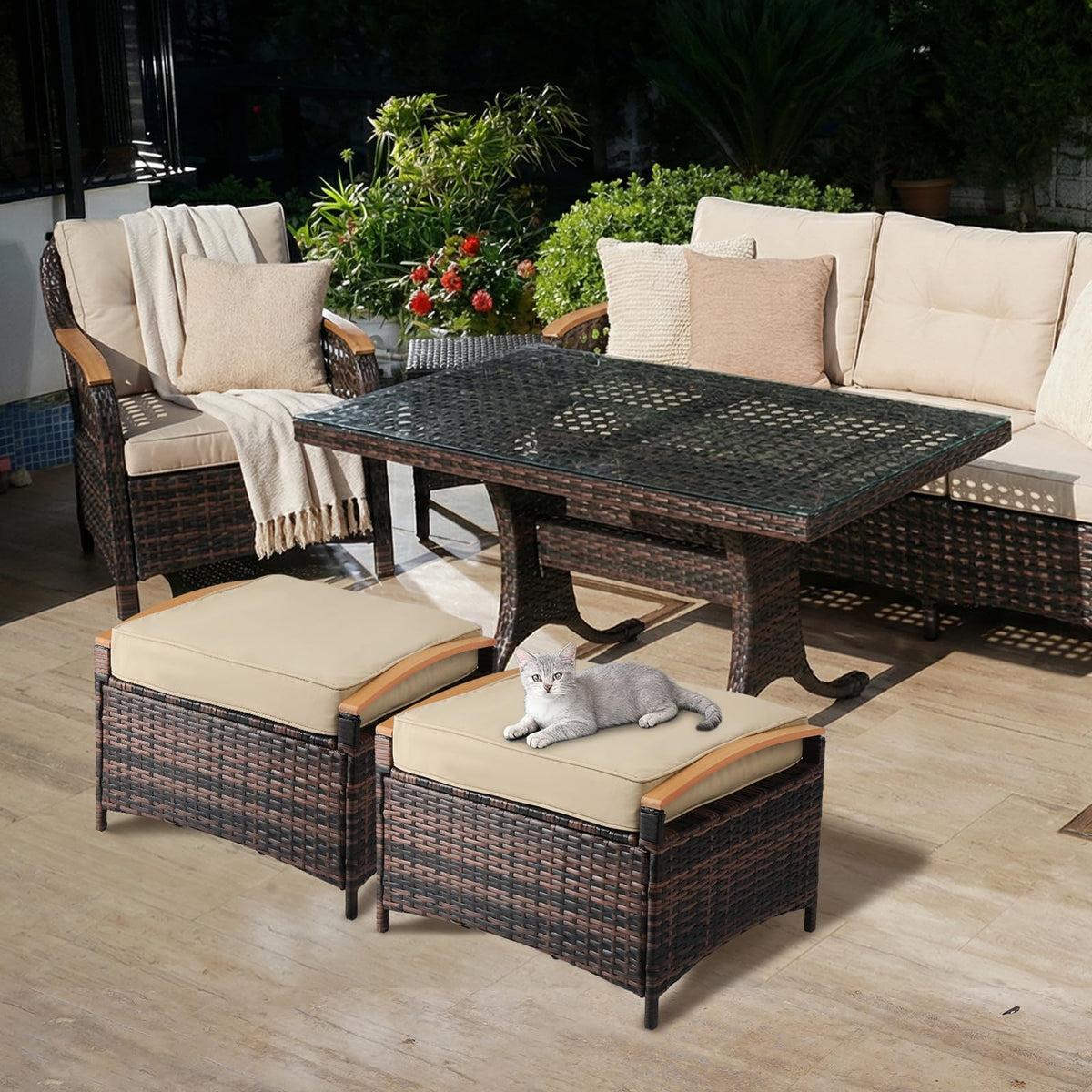 Rattan Storage Ottoman Set
