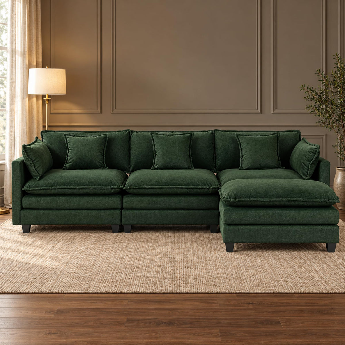 Chenille Sofa with Ottoman