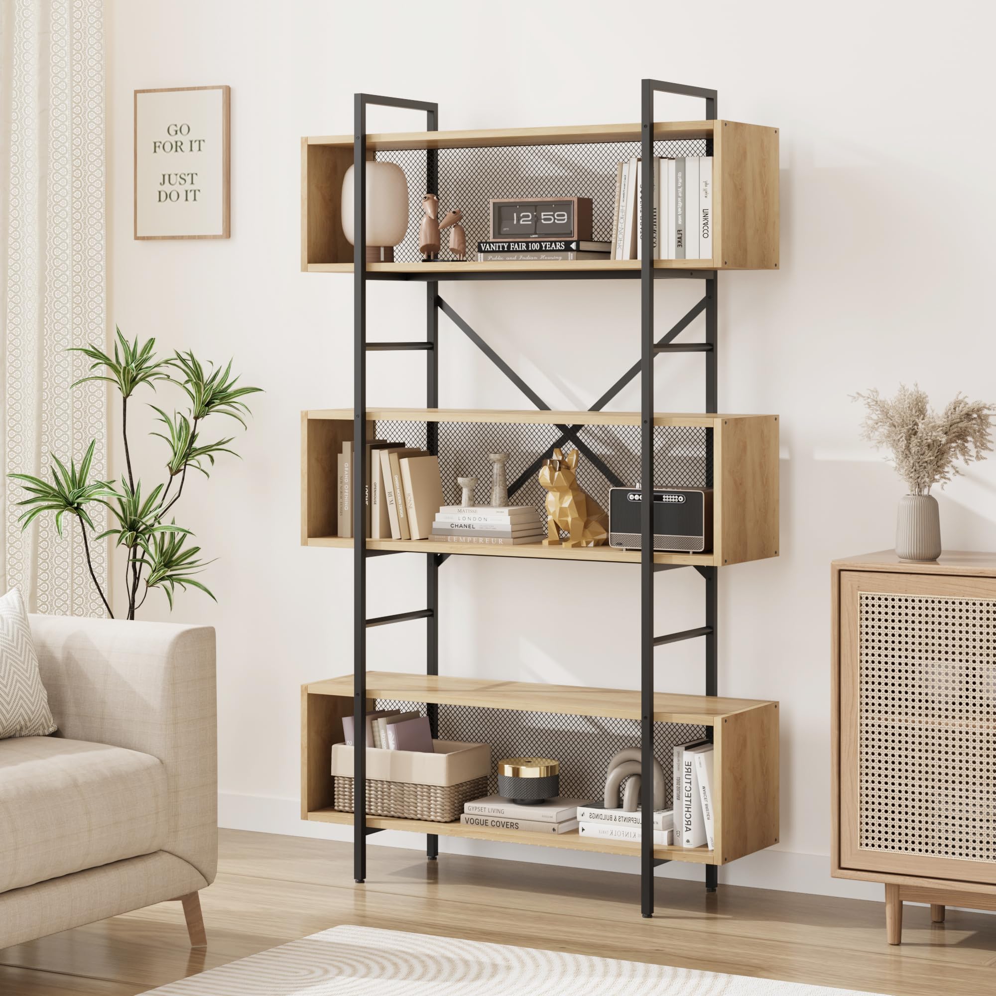6-Tier Industrial Bookshelf, 71.3" Tall