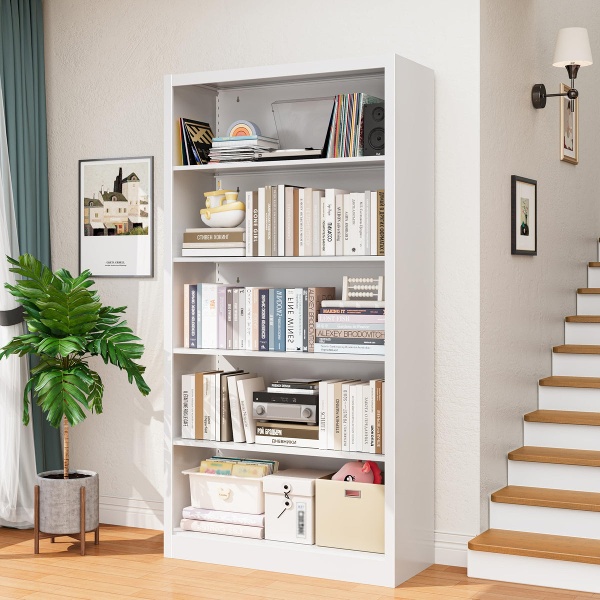 5-Tier Adjustable Metal Bookshelf