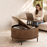 Round Mid-Century Modern Lift-Top Coffee Table with Storage