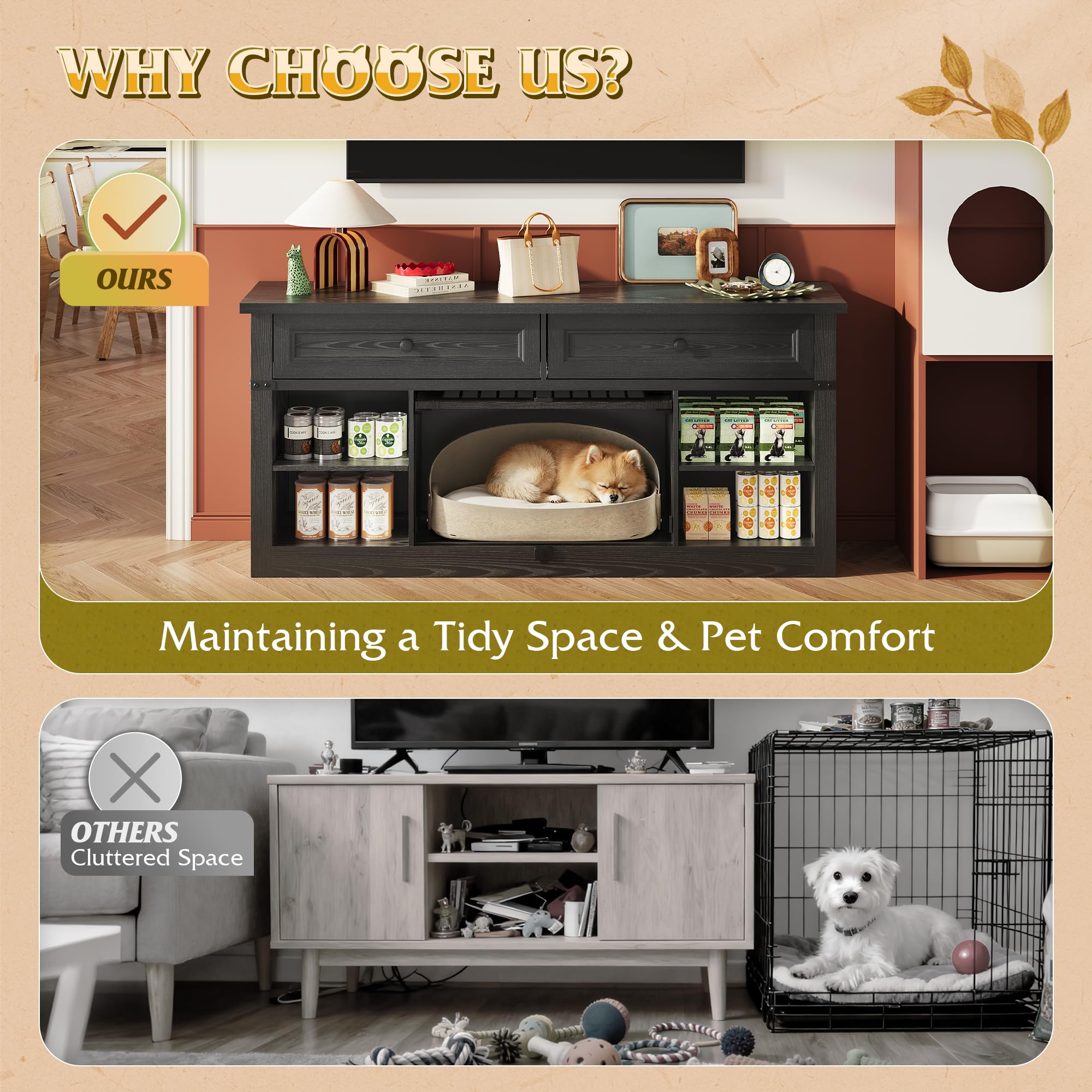 TV Stand with Pet Crate & Storage Drawers