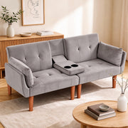 Modern 72 In Velvet Sofa Bed Futon, Tufted Recliner Loveseat Design (Gray)