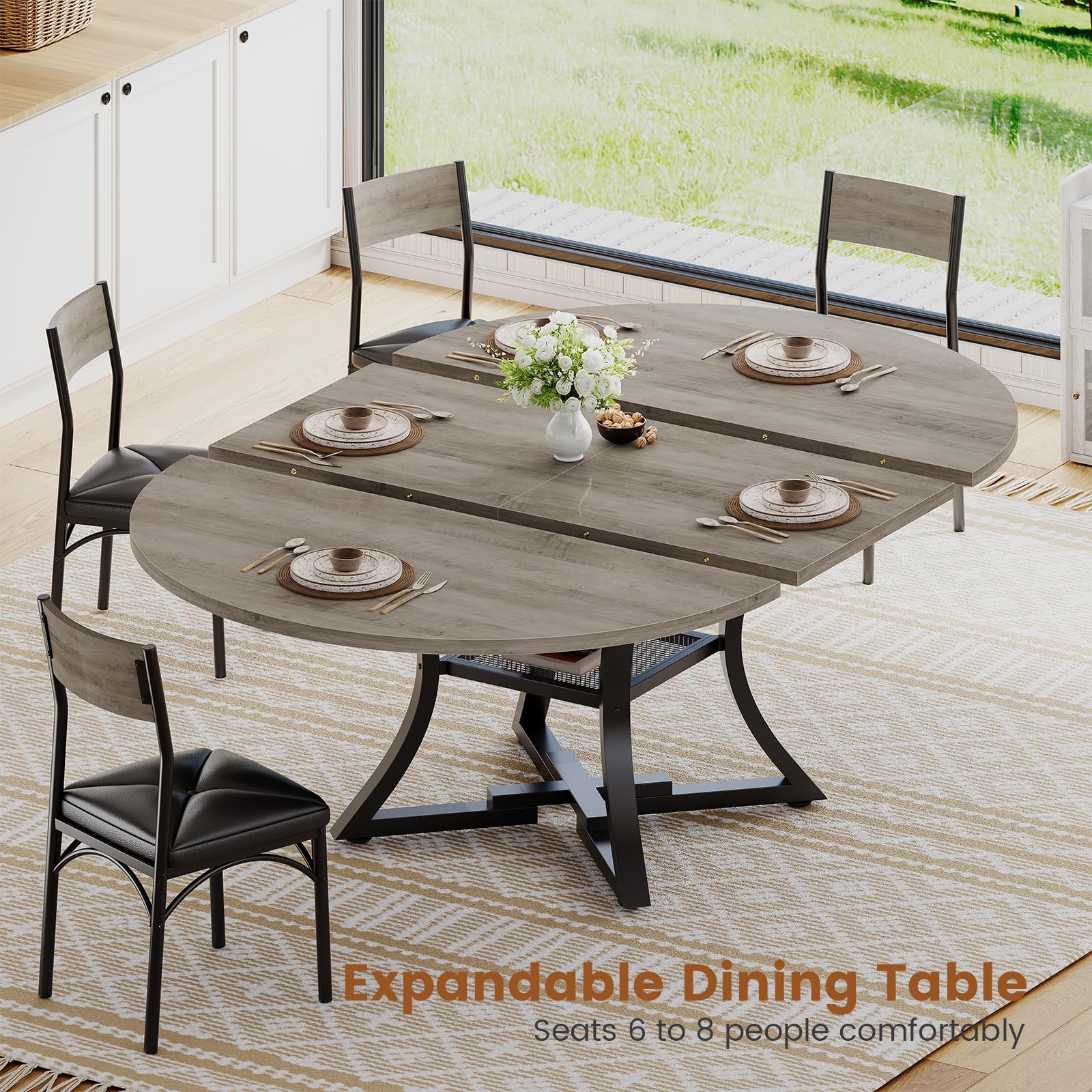 Expandable Round Dining Table Set for 4–8