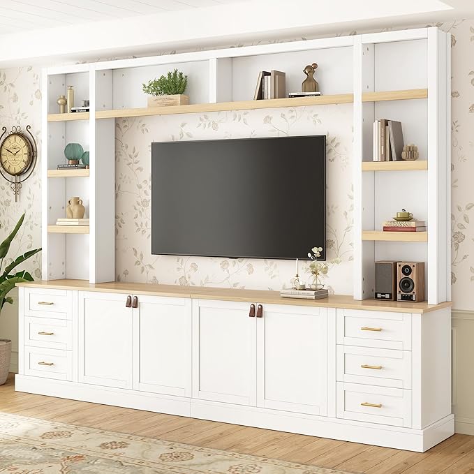 102.3" Farmhouse Entertainment Center with 6 Drawers