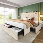 King Upholstered Storage Bed with LED Headboard