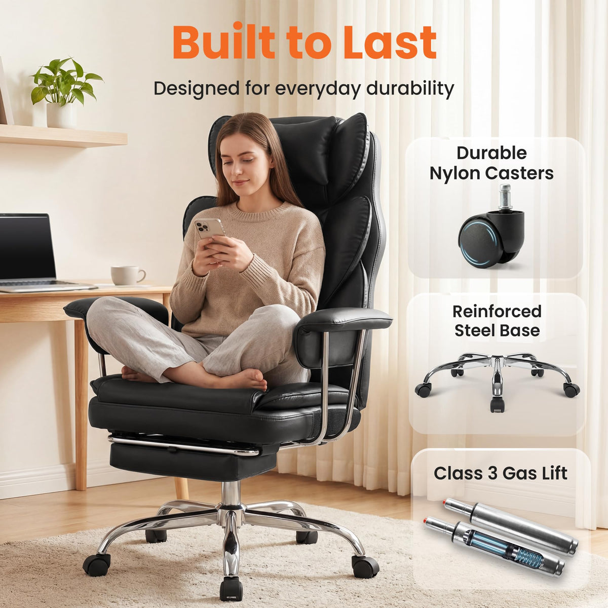 NEO CHAIR Big & Tall PU Leather Office Chair,High Back,Lumbar Support,Black