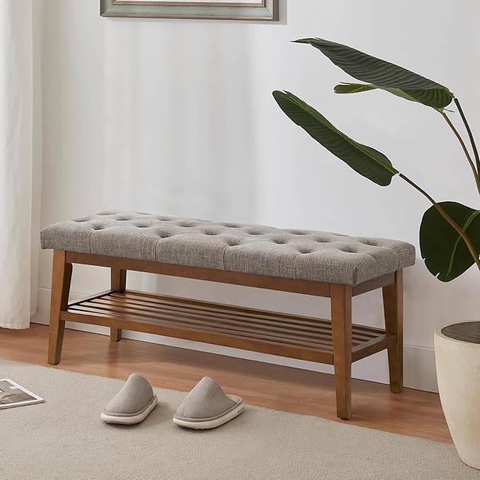 Upholstered Entryway Bench with Solid Wood Frame