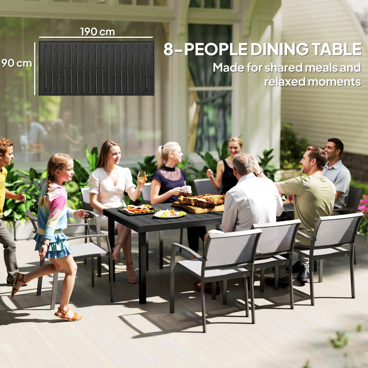 Outsunny 75" x 35" Outdoor Dining Table for 8 People Rectangular Black