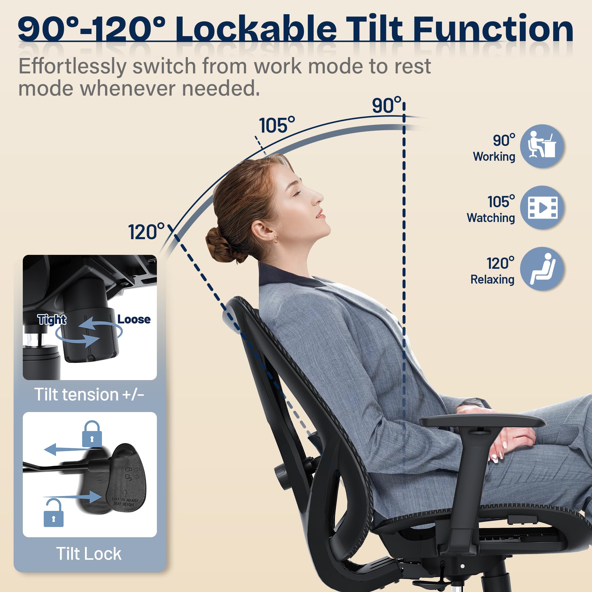 Ergonomic Mesh Office Chair with Lumbar Support & 3D Armrests