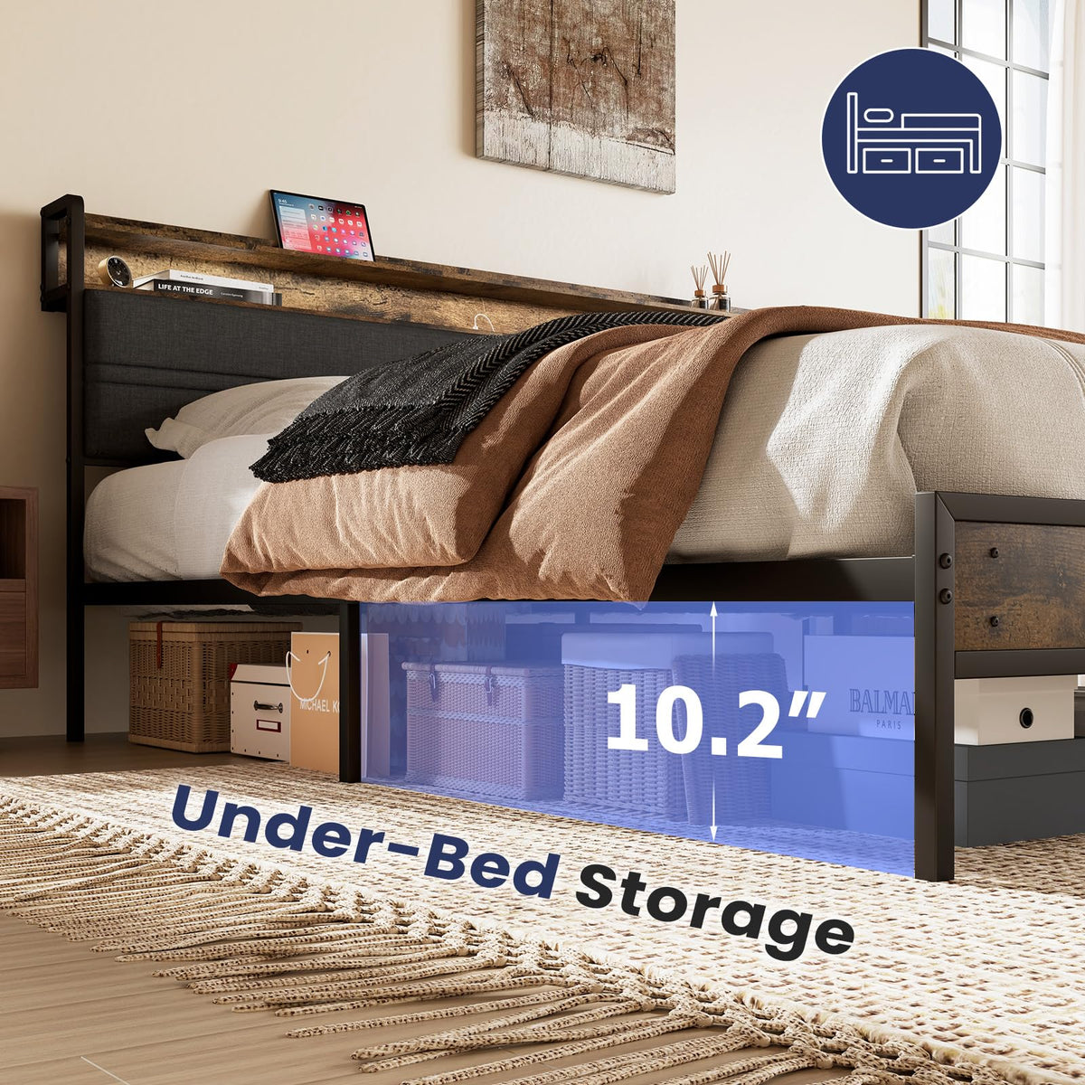 Queen LED Storage Bed Frame