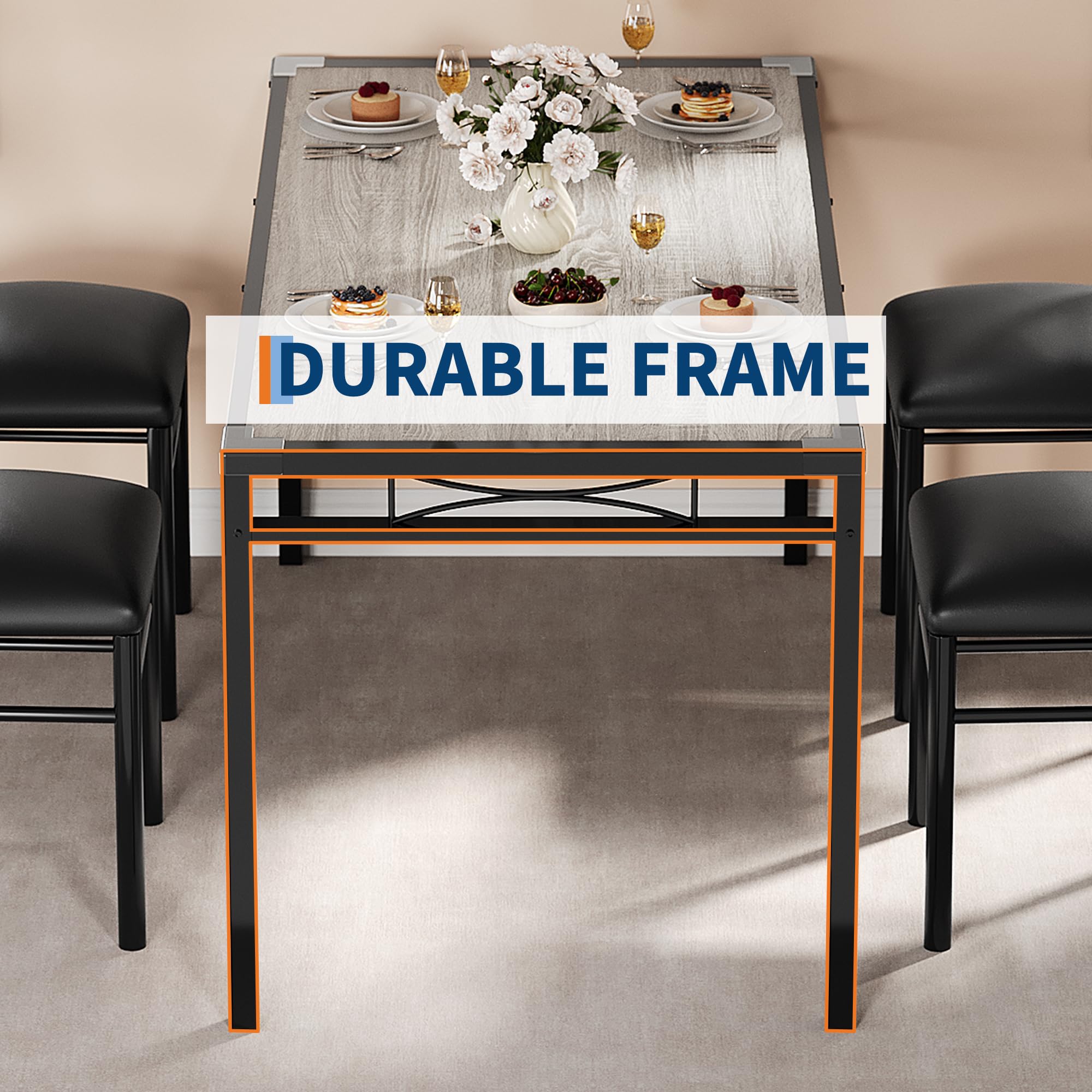 5-Piece Industrial Dining Table Set for 4