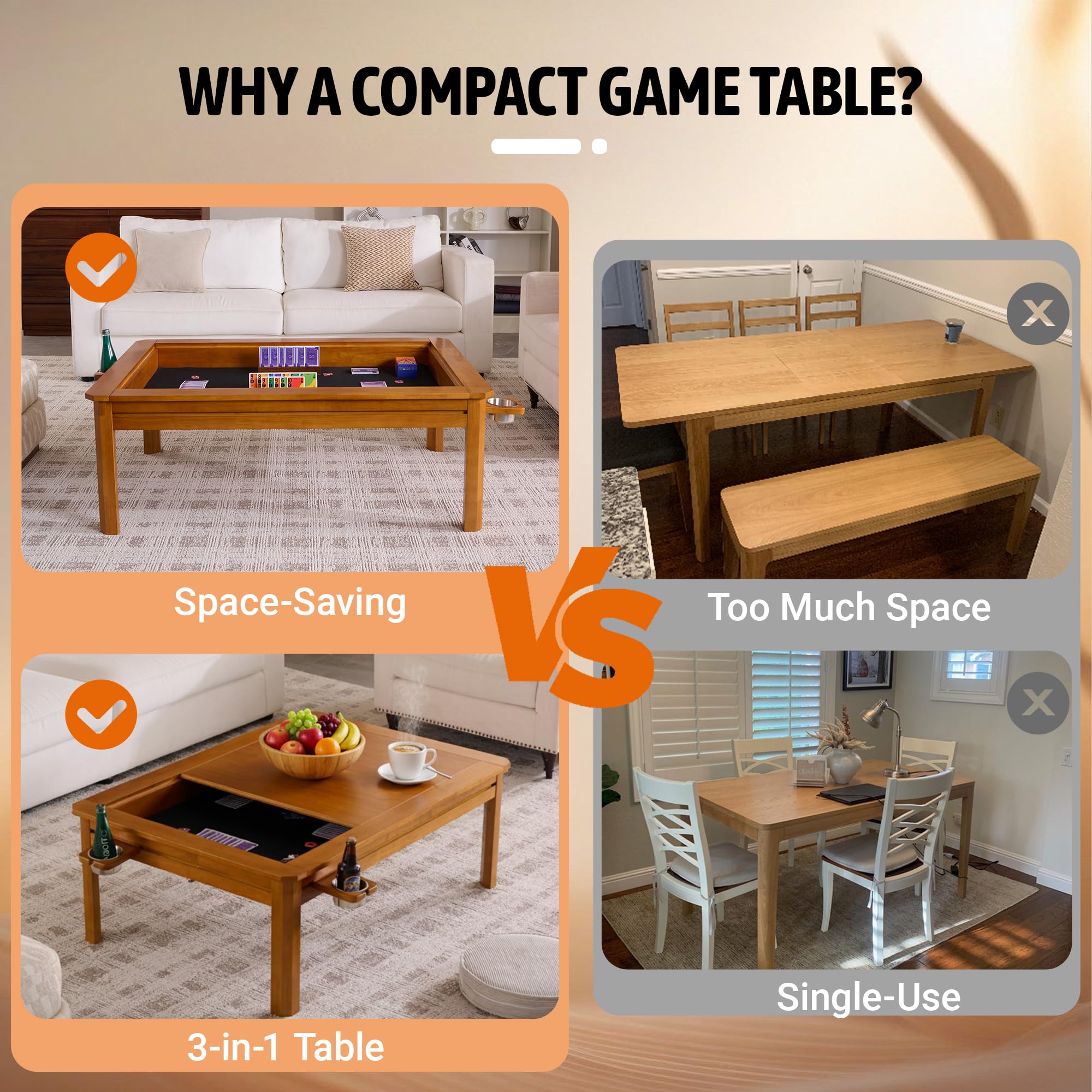 Board Game Coffee Table with Removable Top