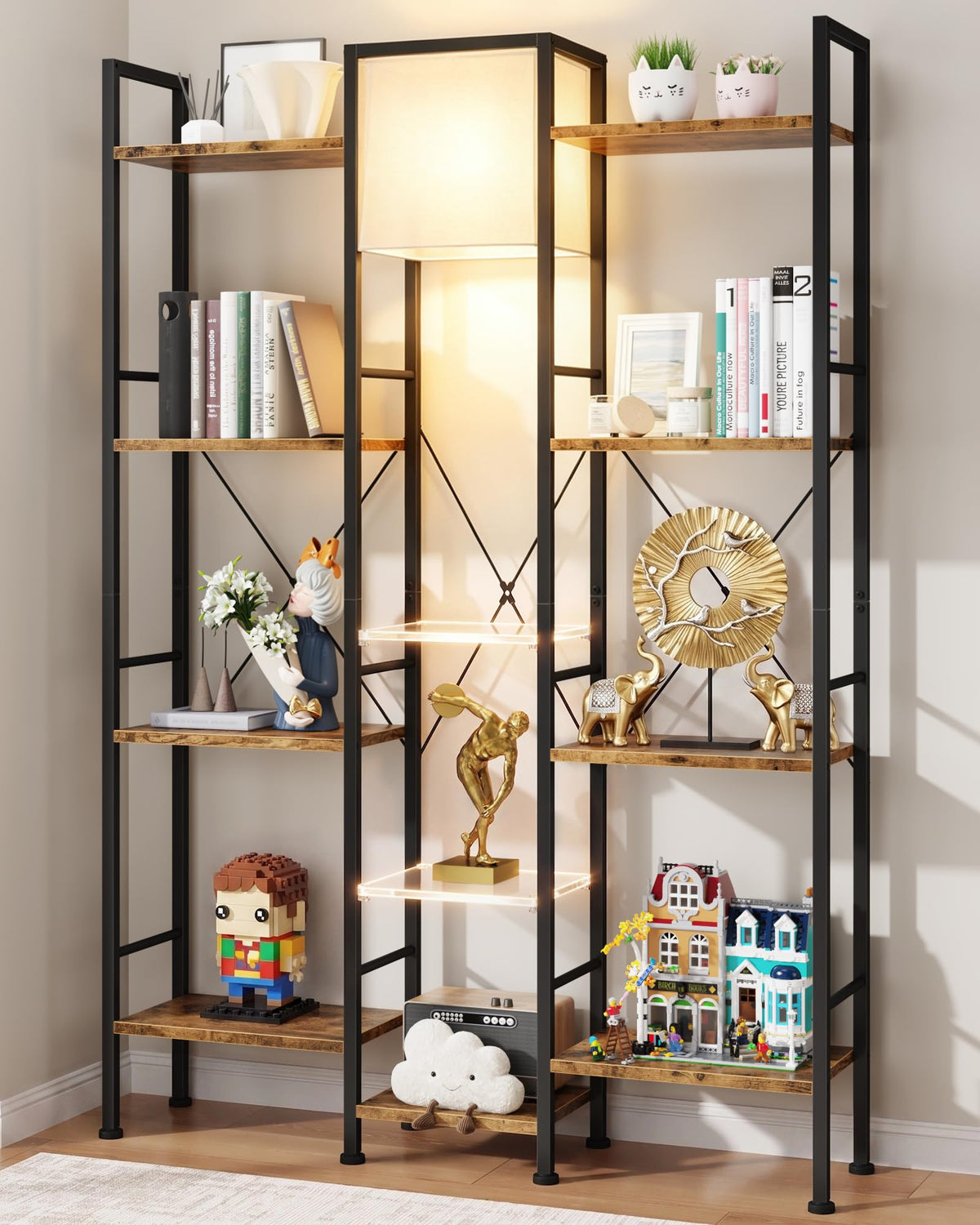 Triple Bookshelf with LED Light