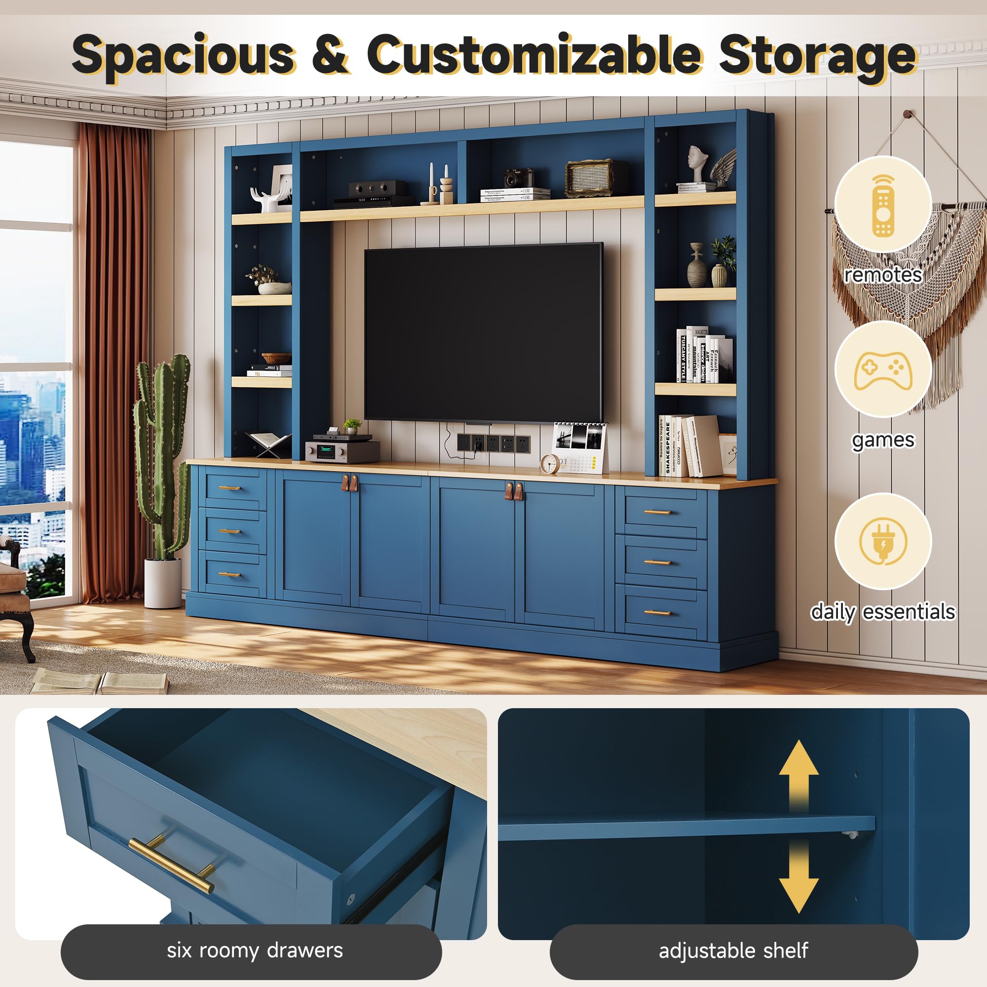 102.3" Farmhouse Entertainment Center with 6 Drawers