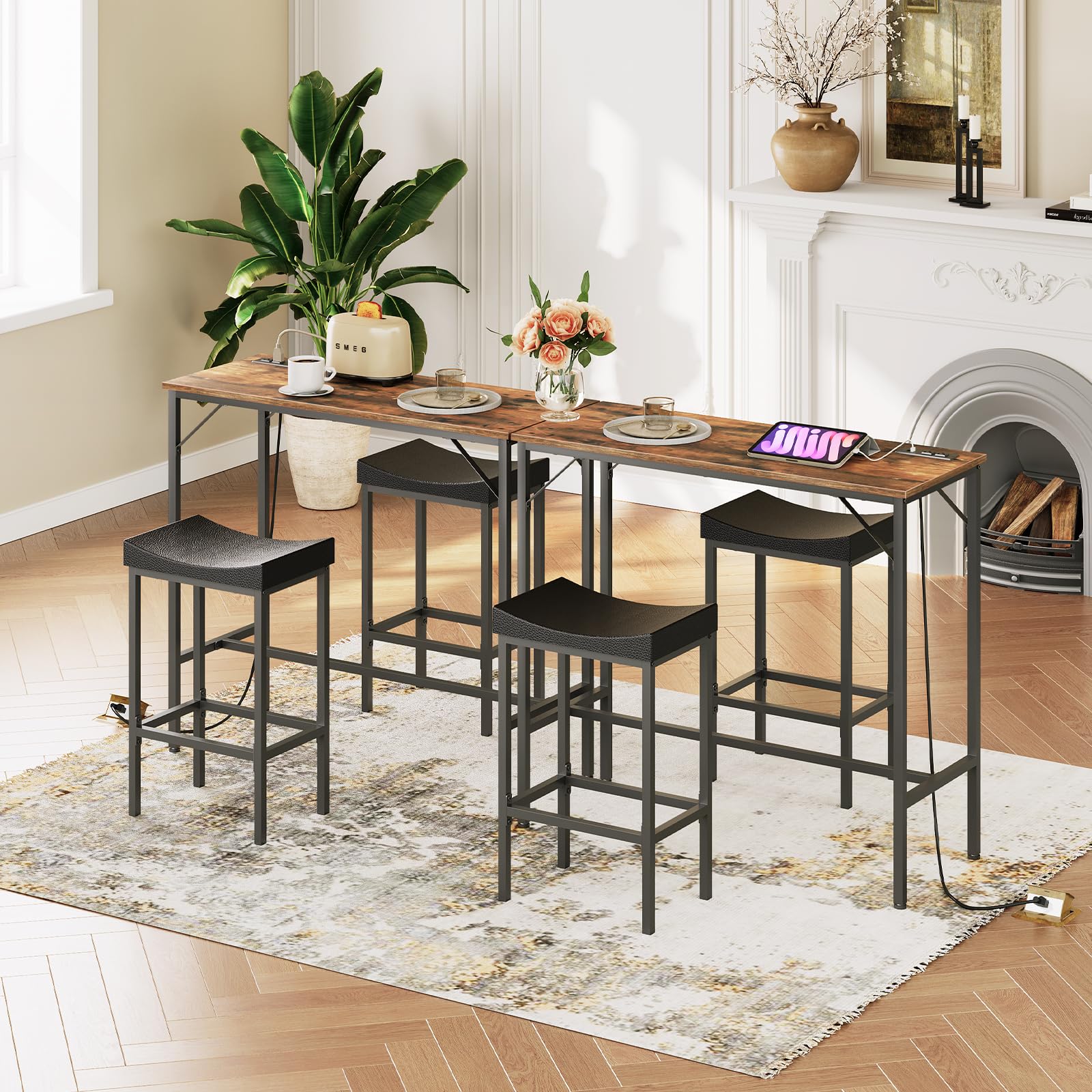 3-Piece Bar Table & Stools Set with Charging Station