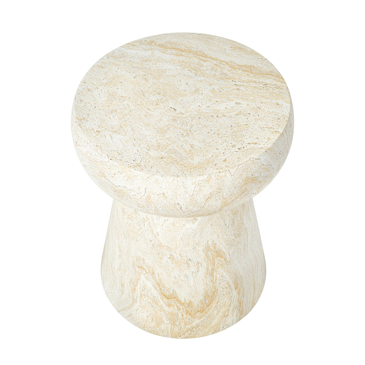 Merax Mushroom Outdoor Side Table, MGO Concrete End Table with Travertine Texture, Modern Pedestal Accent Table for Patio, Garden, Balcony, Indoor Outdoor Coffee Table, Beige + Yellow