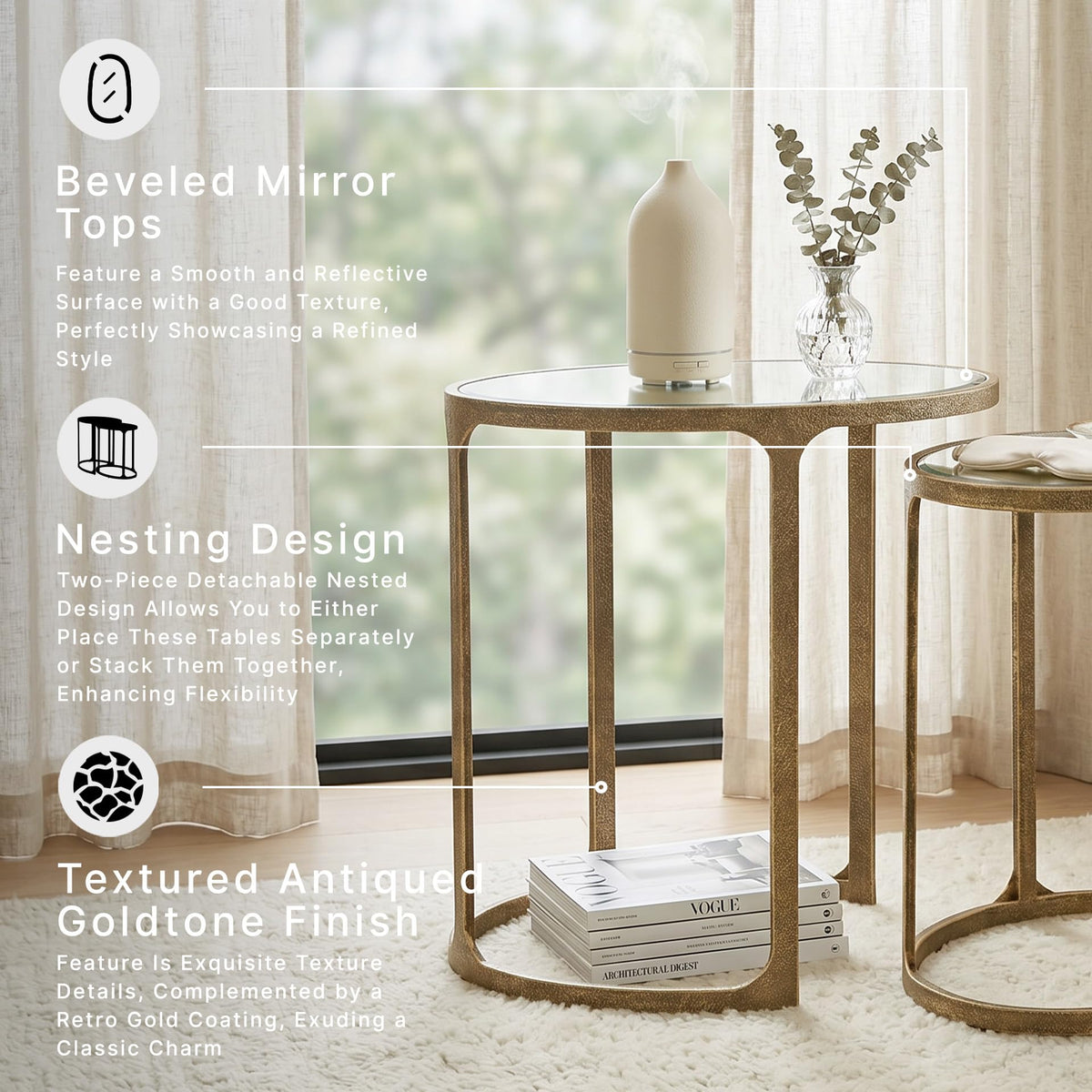 Oval Mirrored Nesting Table Set