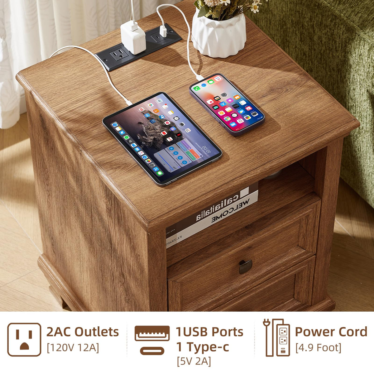 SAVOR LIFE Farmhouse Coffee and End Table Sets, Brown