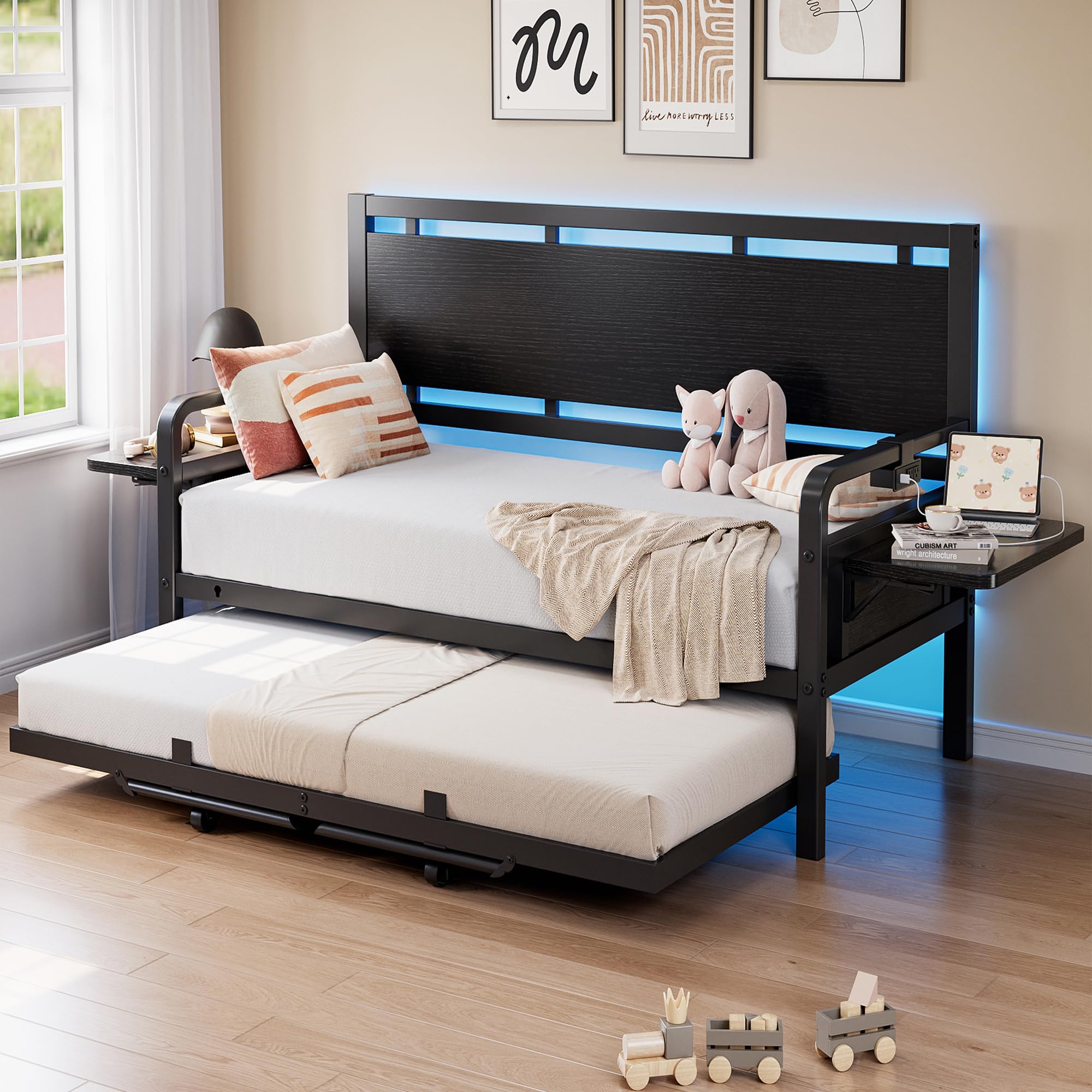 Twin Daybed with Trundle & LED Light